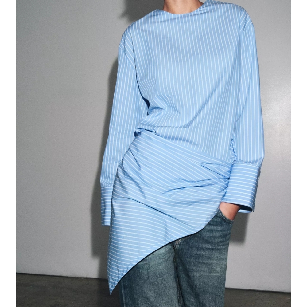 SOLD! Zara ZW COLLECTION STRIPED SHIRT WITH MULTI-POSITION SCARF